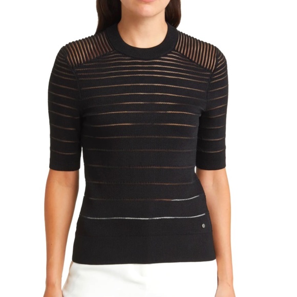 NWOT Ted Baker Kahlen Illusion Short Sleeve Sweater in Black size 0 - Picture 1 of 4